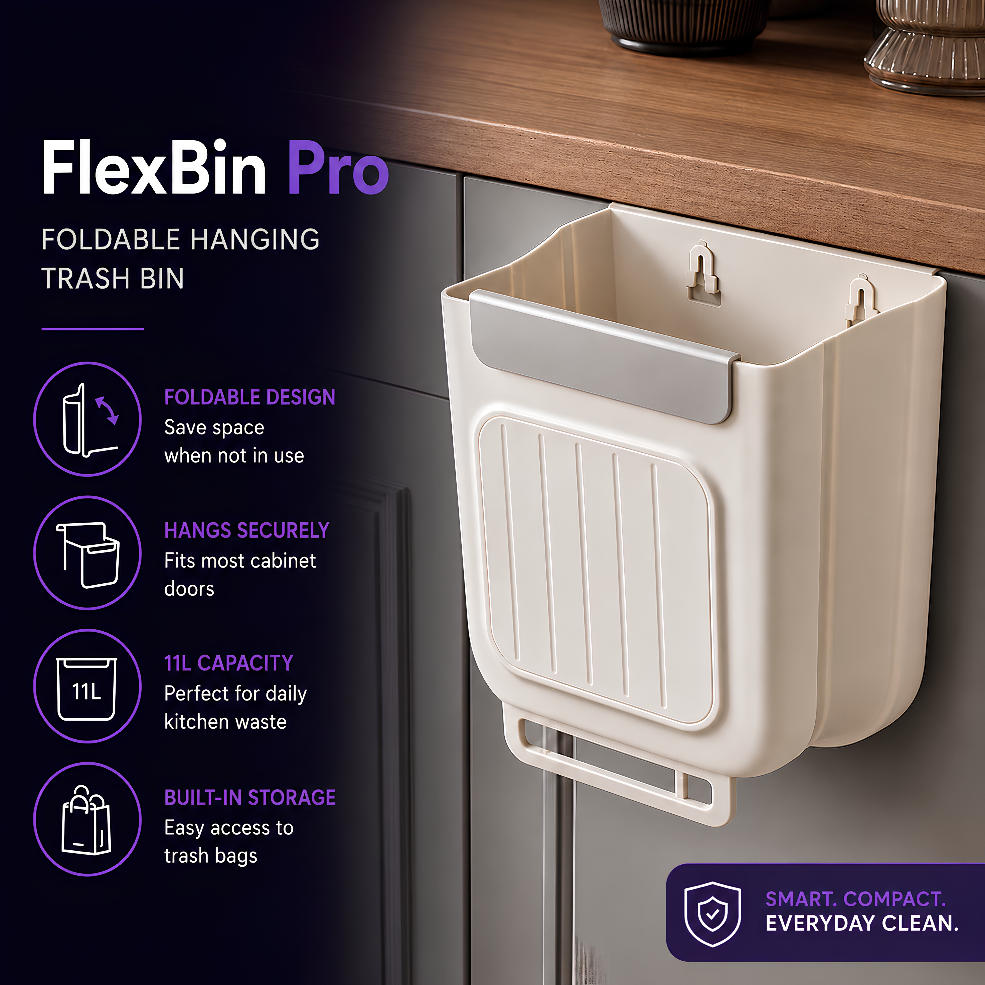 FlexBin™ Pro – Foldable Hanging Kitchen Trash Bin