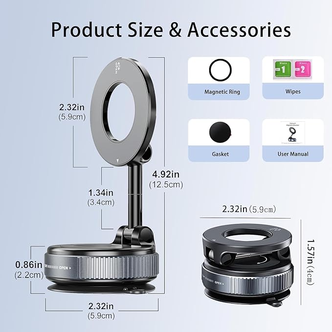 Thetree  360 Magnetic Car Phone Holder – Vacuum Adsorption Suction Cup Mount