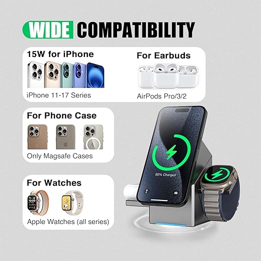 Three-in-one Foldable Vertical 15w Wireless Charger