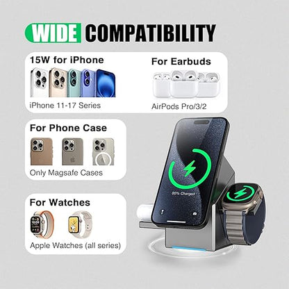 Three-in-one Foldable Vertical 15w Wireless Charger