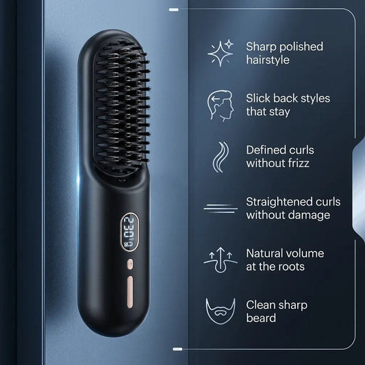 HeatGlide™ Cordless Hair Straightening Brush – Ionic Anti-Frizz Styling Brush